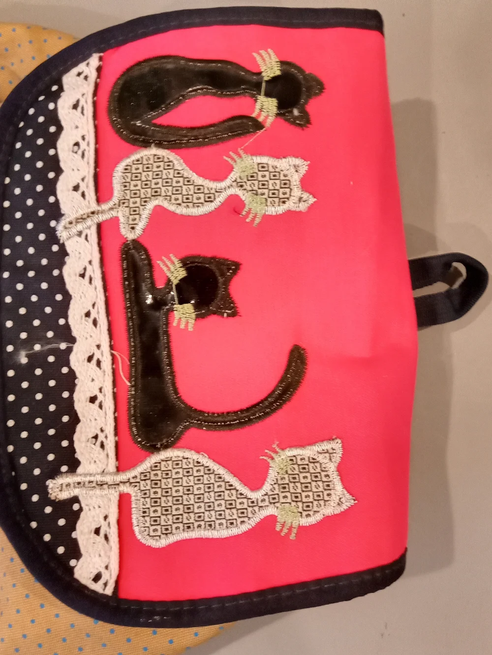 Pink and Navy Cat Appliqué Women's Large Backpack